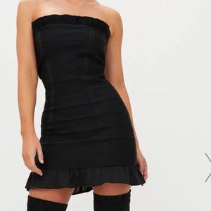 BLACK BANDAGE FRILL DETAIL BANDEAU BODYCON